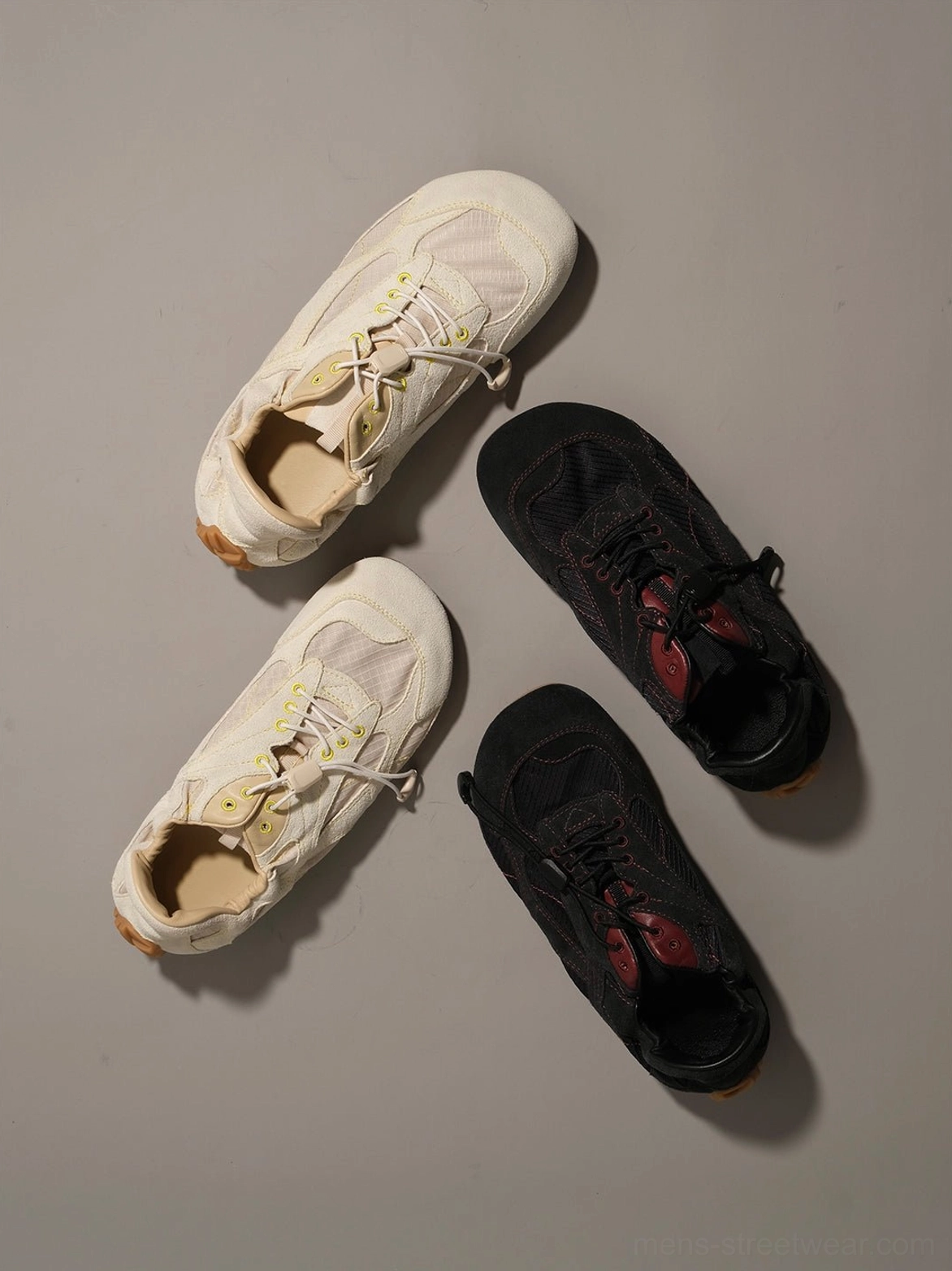 Low-profile nubuck sneakers with custom twill panels, cowhide insole, lace-up design, and rubber outsole