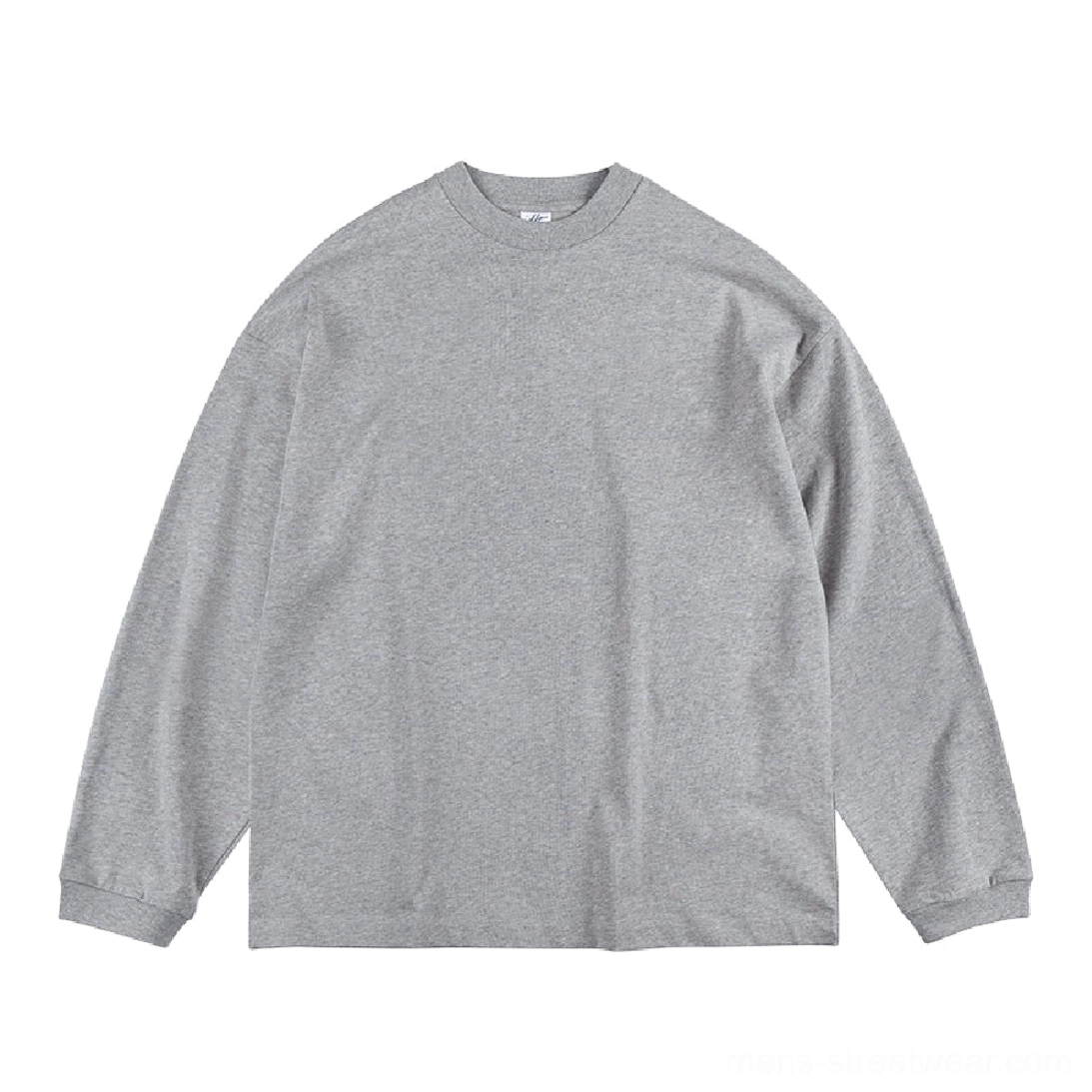 Medium heather gray oversized long sleeve streetwear t-shirt with crew neck and loose drop shoulder silhouette