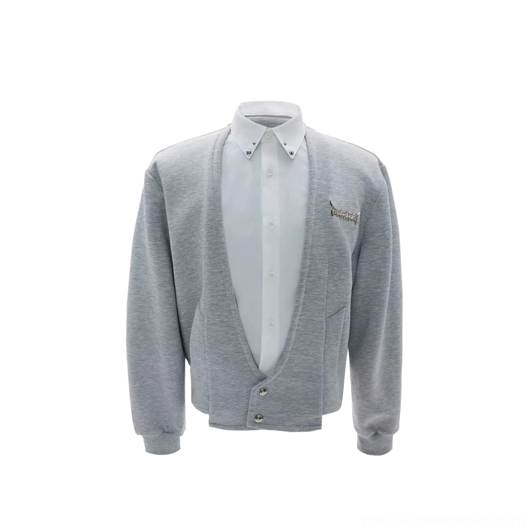 Men's Korean streetwear faux-twinset cardigan shirt and wide-leg pants product image