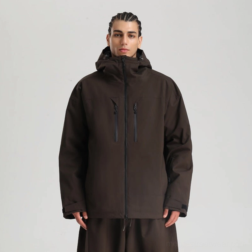 Coffee brown color option for the men’s oversized hooded waterproof snowboard and ski jacket