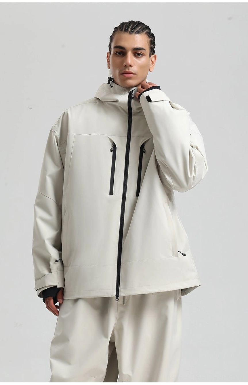 Men’s technical hooded jacket styled for winter sports, outdoor adventures, and East Asian streetwear looks
