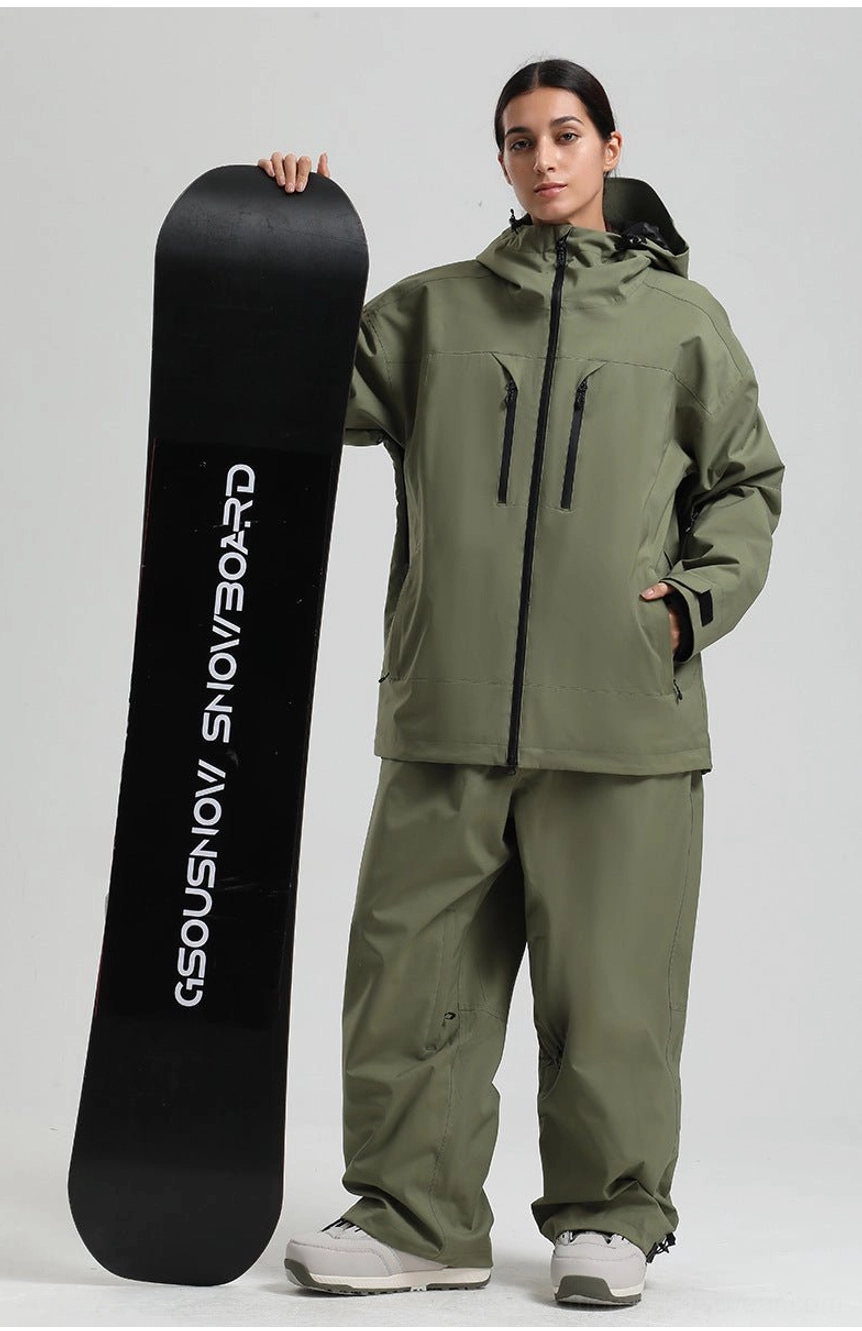 Oversized hooded snowboard jacket designed for layering on the slopes or wearing in a modern gorpcore outfit