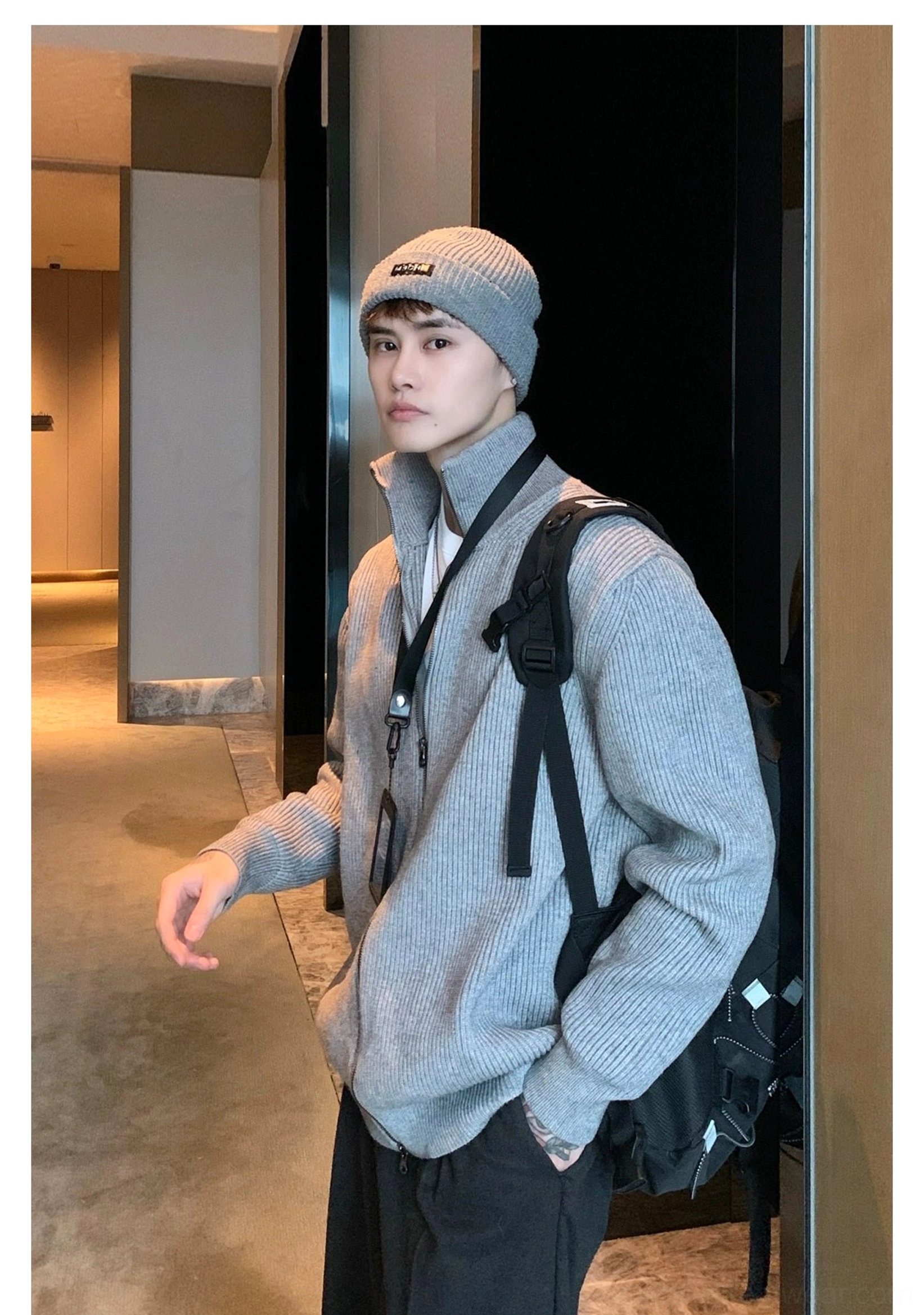 Contemporary men's ribbed cardigan sweater designed for Seoul fashion layering, casual outfits, and modern streetwear wardrobes