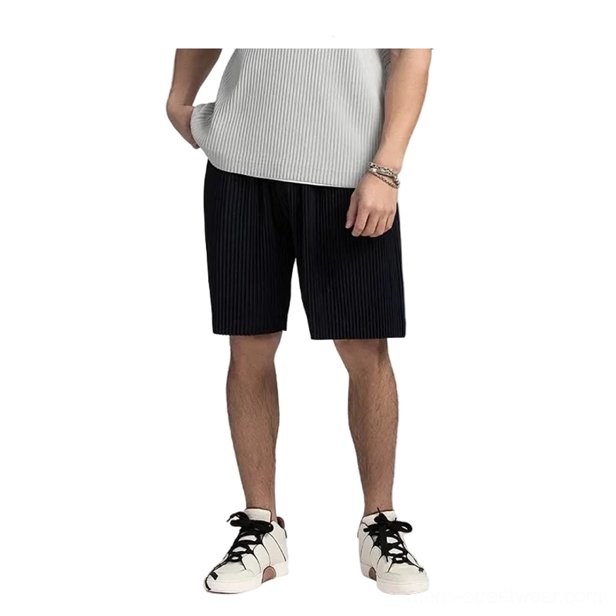 Men's vertical pleated boxy top with soft drape and clean monochrome Korean streetwear aesthetic