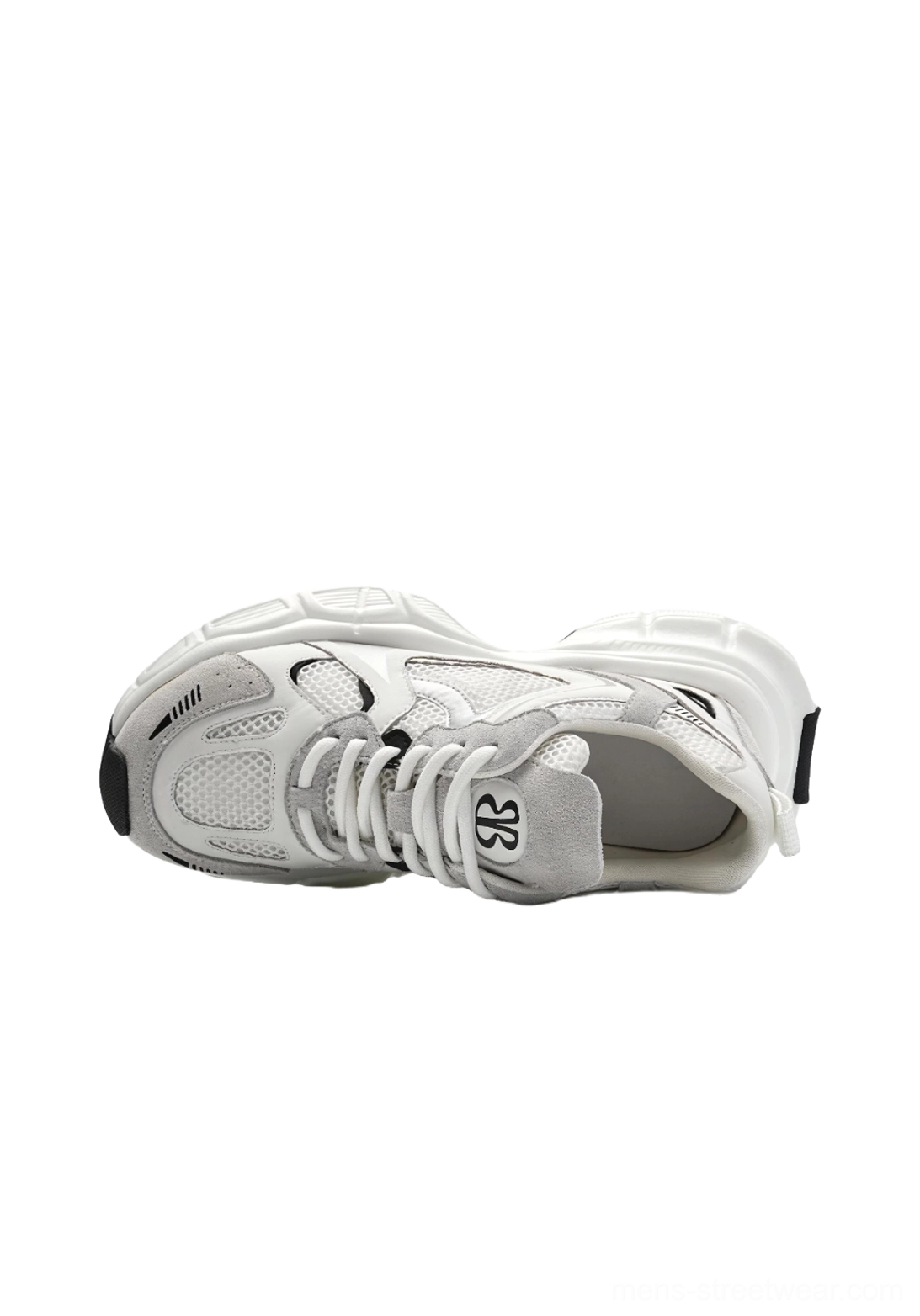 Metallic mesh chunky runner sneakers with layered upper, reflective panels, and sculpted technical outsole