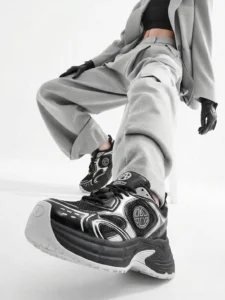 Metallic Wave Chunky Dad Sneakers street documentation photography showing authentic streetwear culture context and real-world fashion usage