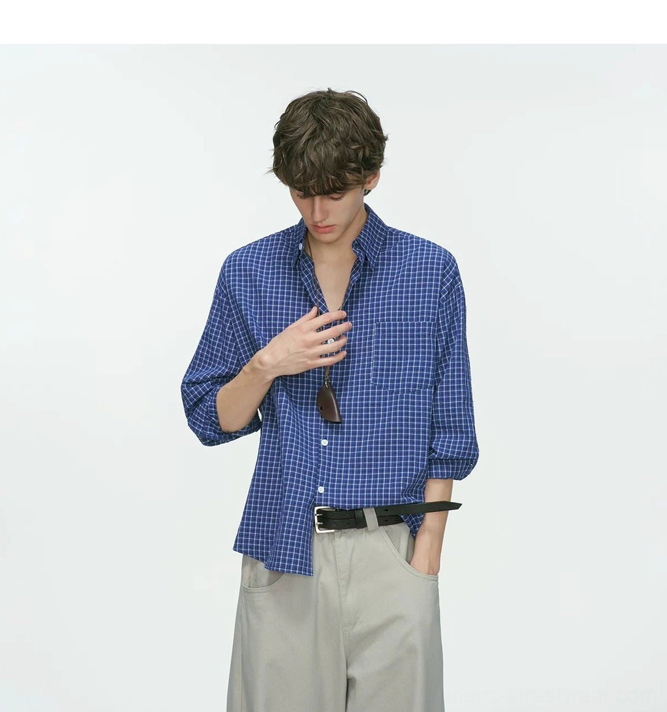 Loose long-sleeve Metro Grid plaid shirt designed for Acubi fashion layering, casual city outfits, and everyday streetwear