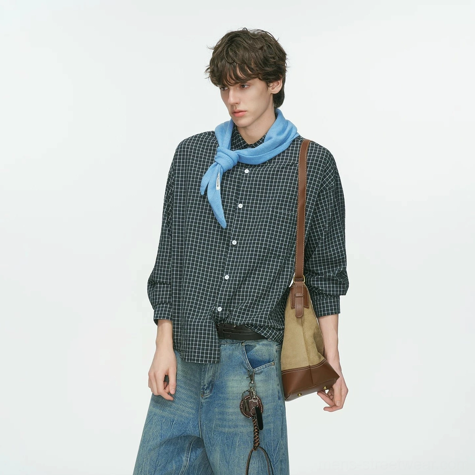 Black Metro Grid relaxed fit plaid shirt for men's streetwear wardrobes, featuring a subtle checked pattern and clean casual finish
