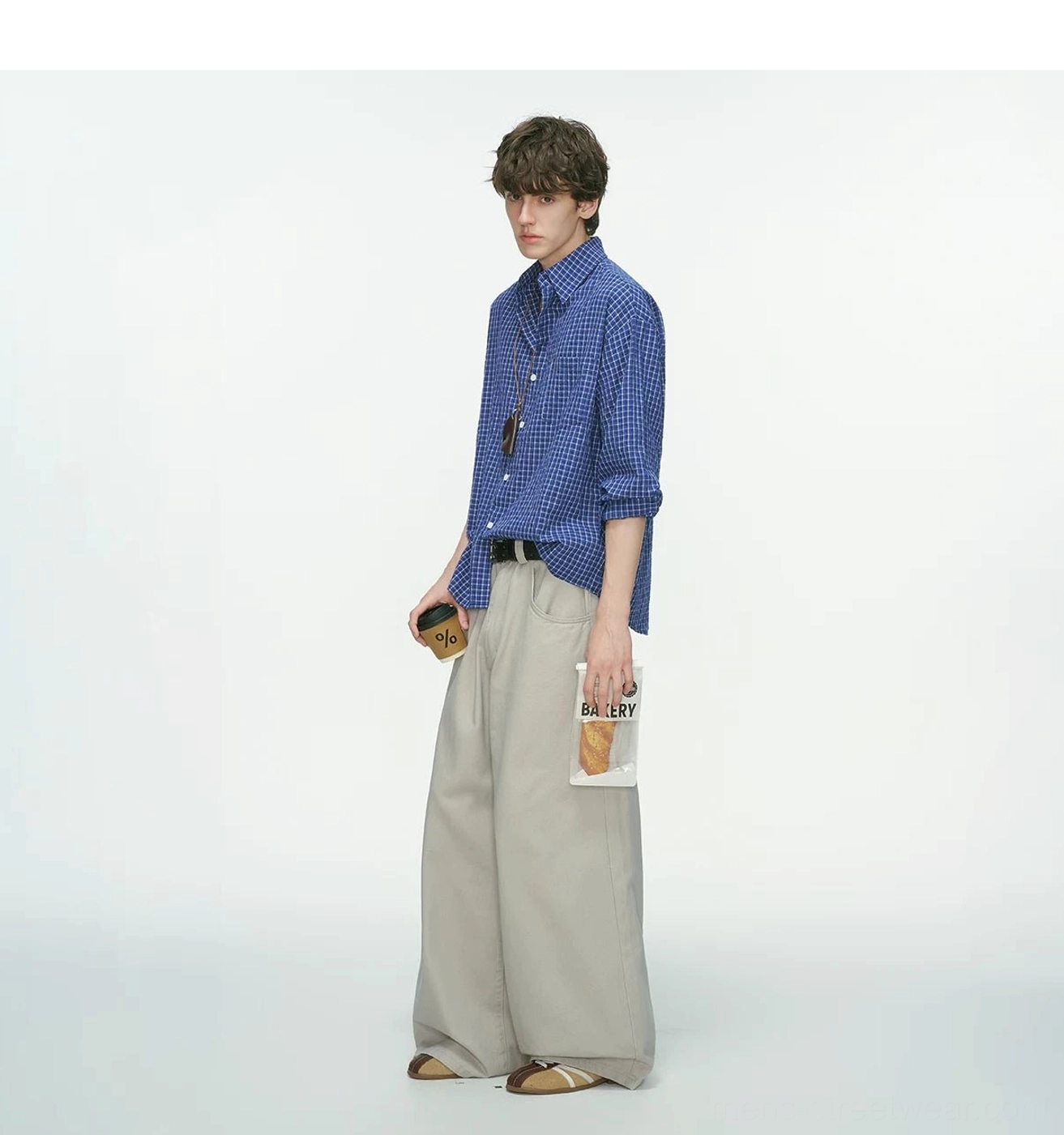 Metro Grid relaxed fit plaid shirt for men in modern Korean streetwear style with subtle checked texture and button front