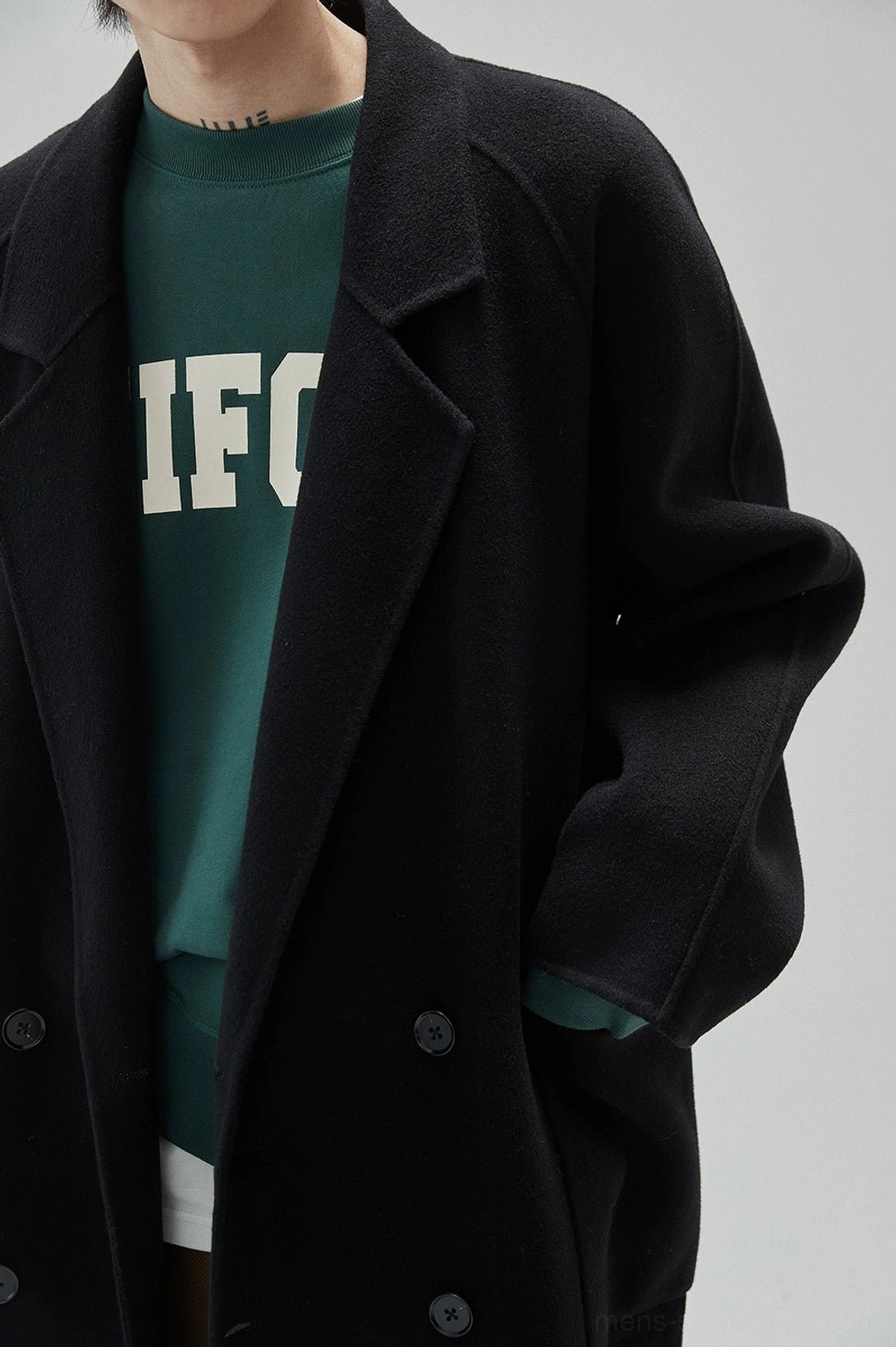 Minimal collegiate sweatshirt with tactile print detail for Korean and Japanese streetwear looks
