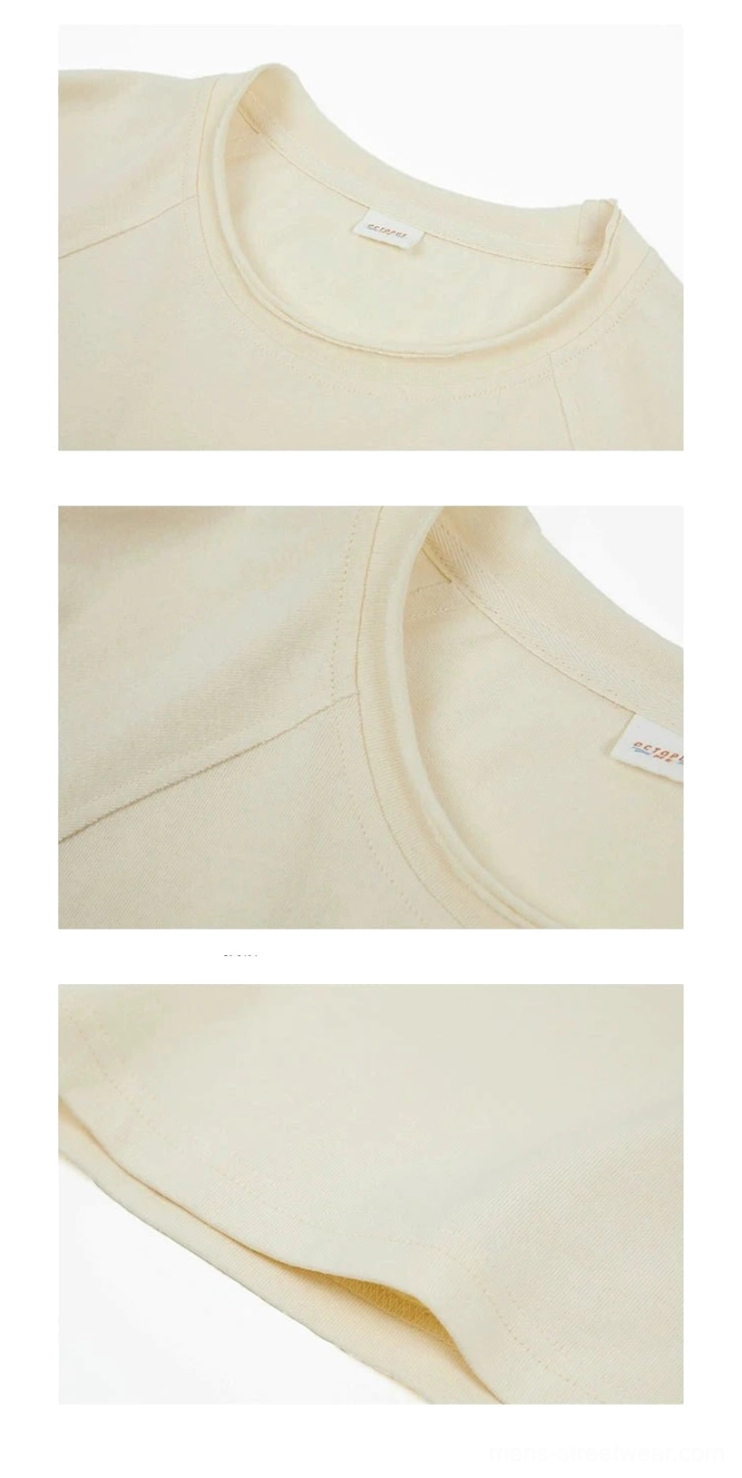 Minimal Korean streetwear T-shirt with cotton fabric, raglan sleeve construction, and understated layered details