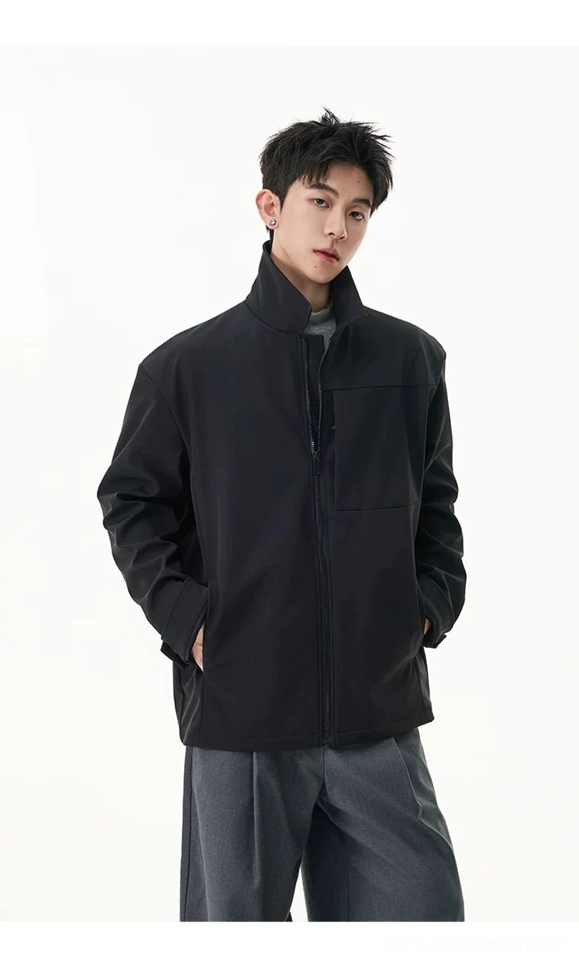 Minimal zip shirt jacket for men featuring relaxed Korean streetwear styling and clean woven construction