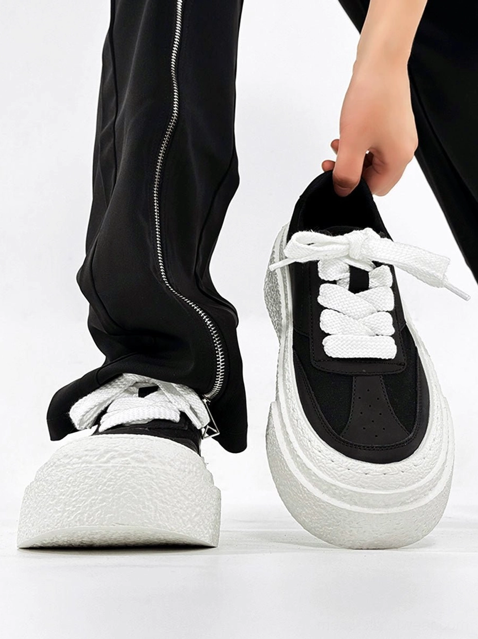 Minimalist chunky sneakers with a bold thick sole for Korean fashion and casual streetwear looks
