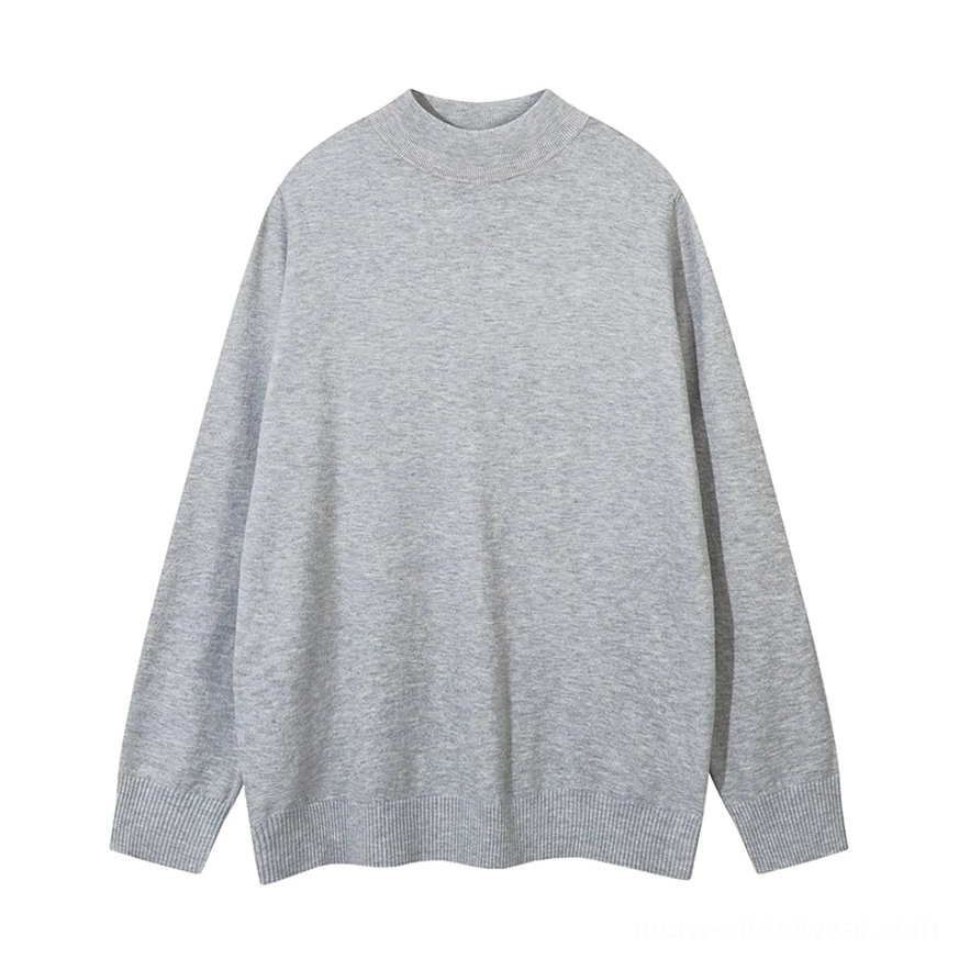 Minimalist mock neck knit sweater for men in relaxed Seoul streetwear styling
