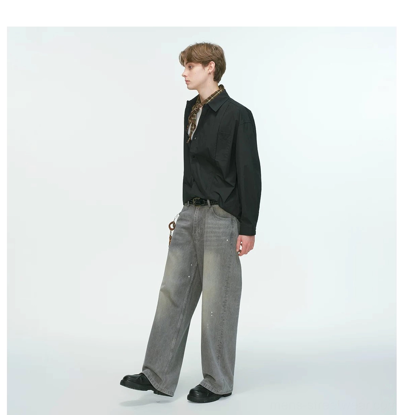 Minimalist relaxed poplin shirt with clean button front chest pocket and contemporary Korean fashion proportions