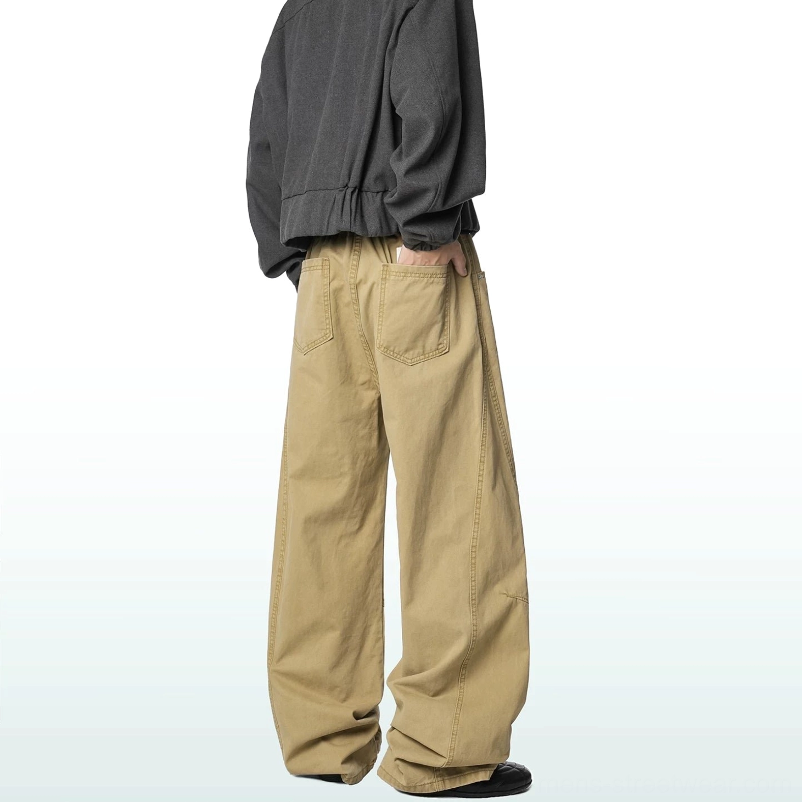 Contemporary wide-leg cargo trousers designed with a clean minimalist finish, roomy proportions and versatile everyday Korean fashion appeal