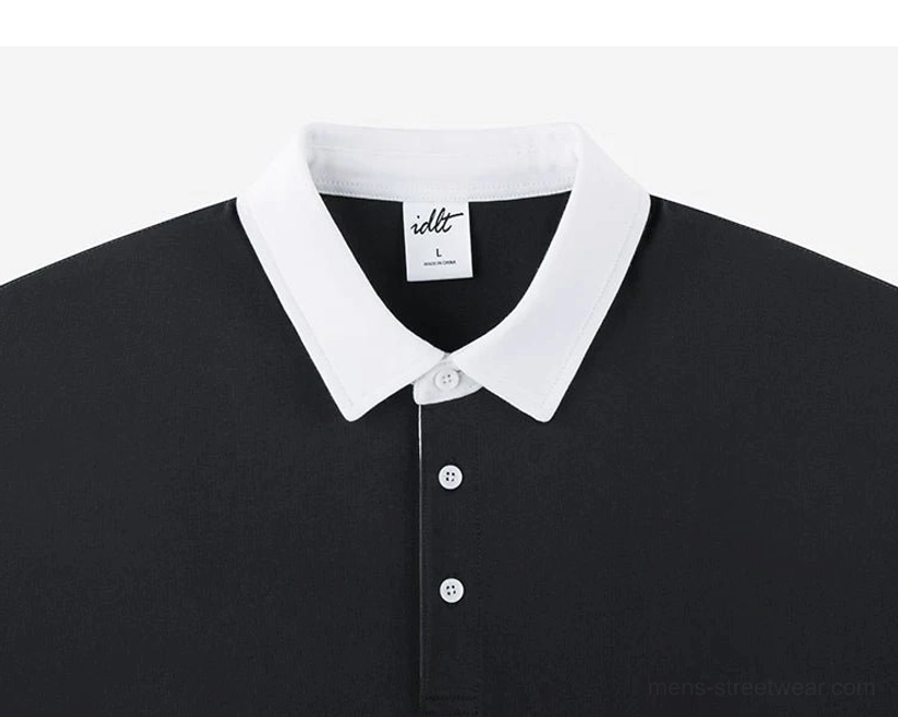 Modern contrast collar polo shirt designed for Seoul street fashion minimalist preppy outfits and casual layering