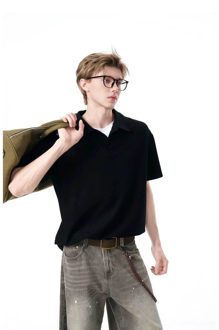 Modern knit polo shirt with softly structured collar and casual Korean streetwear silhouette