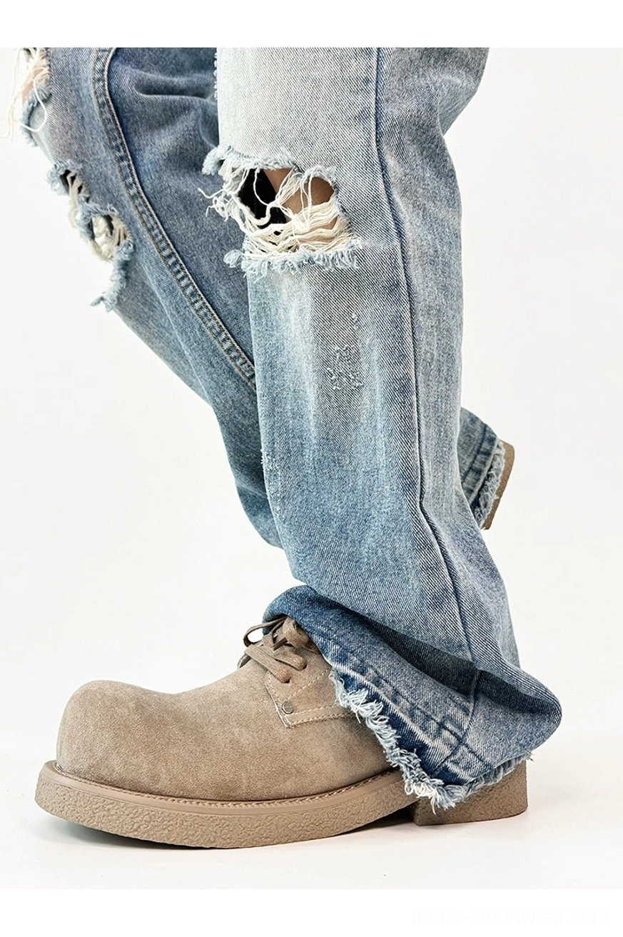 Modern suede platform derby footwear designed for wide-leg trousers, denim, and layered Asian street fashion
