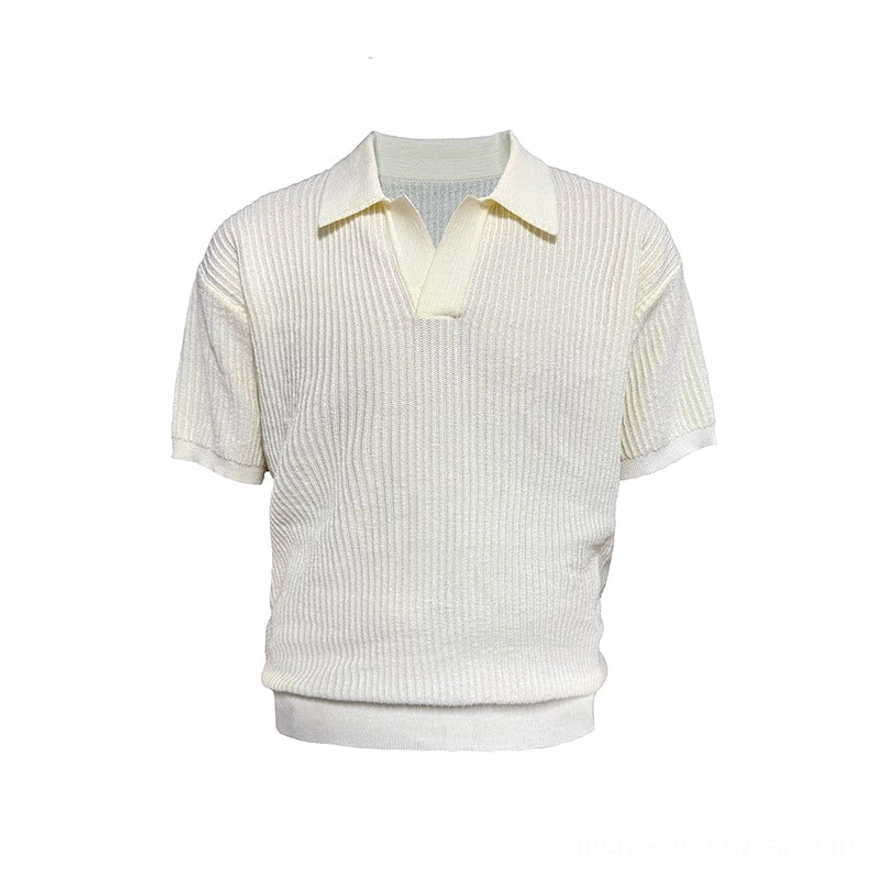Modern textured open-collar knit polo shirt designed for Seoul streetwear and relaxed everyday outfits