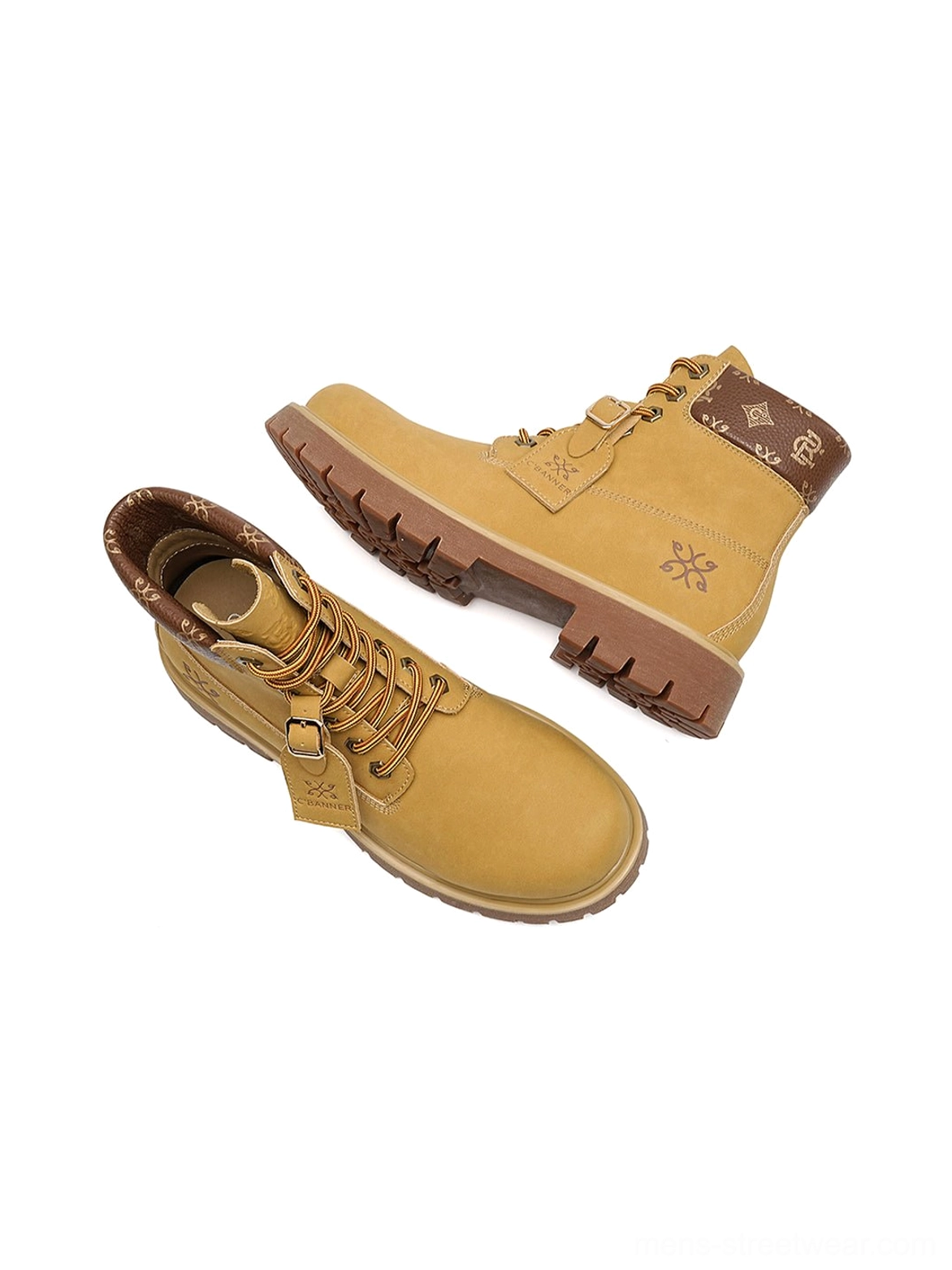 Modern wheat yellow lug sole boots combining classic workwear construction with Korean street fashion and utility-inspired styling