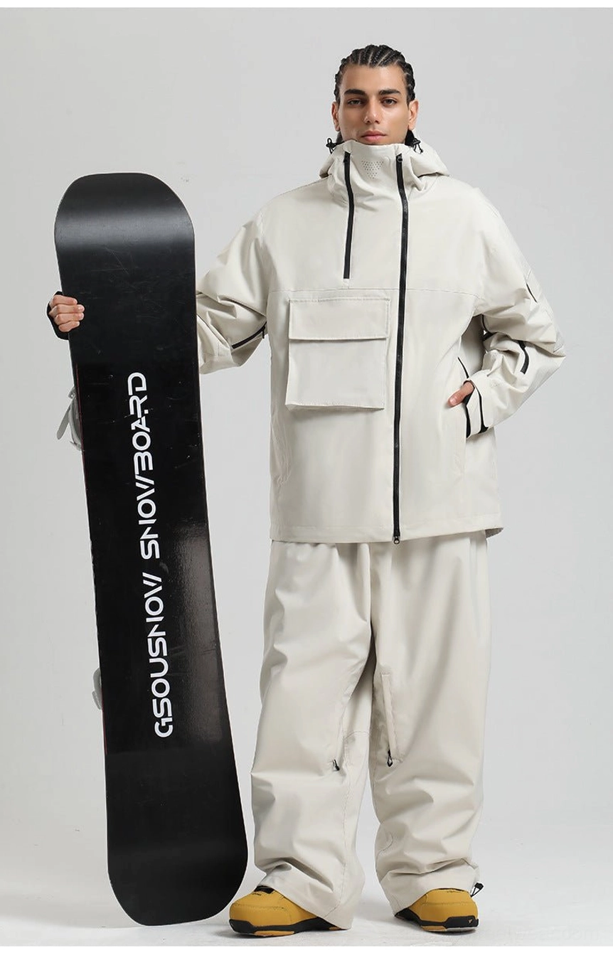 Modern winter tech jacket with colorblocked polyester shell, medium weight insulation, adjustable hood, two way zipper, and roomy fit