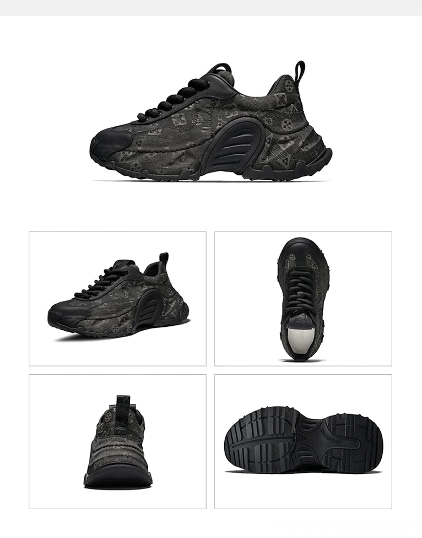 Bottom tread view of monogram drift chunky sneakers with rugged thick rubber outsole for everyday traction