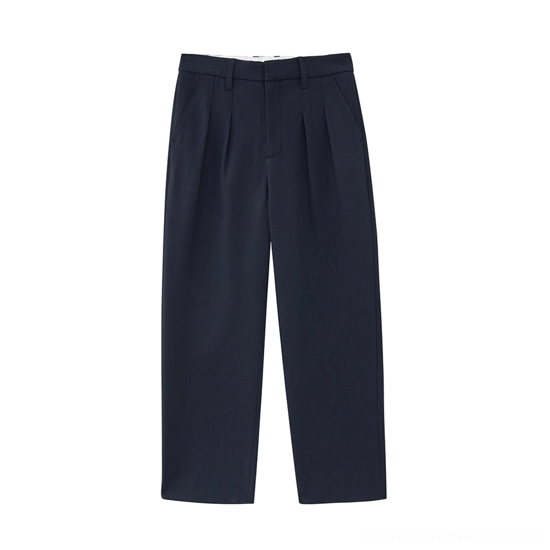 Navy double-pleated dress pants colorway for modern Korean streetwear outfits