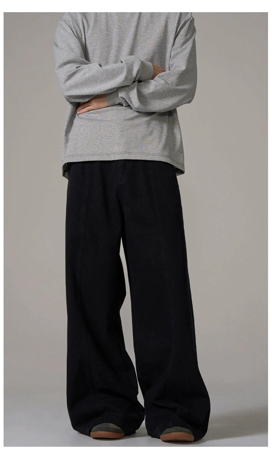 Non-stretch cotton wide-leg trousers with matte texture for modern Seoul-inspired everyday outfits