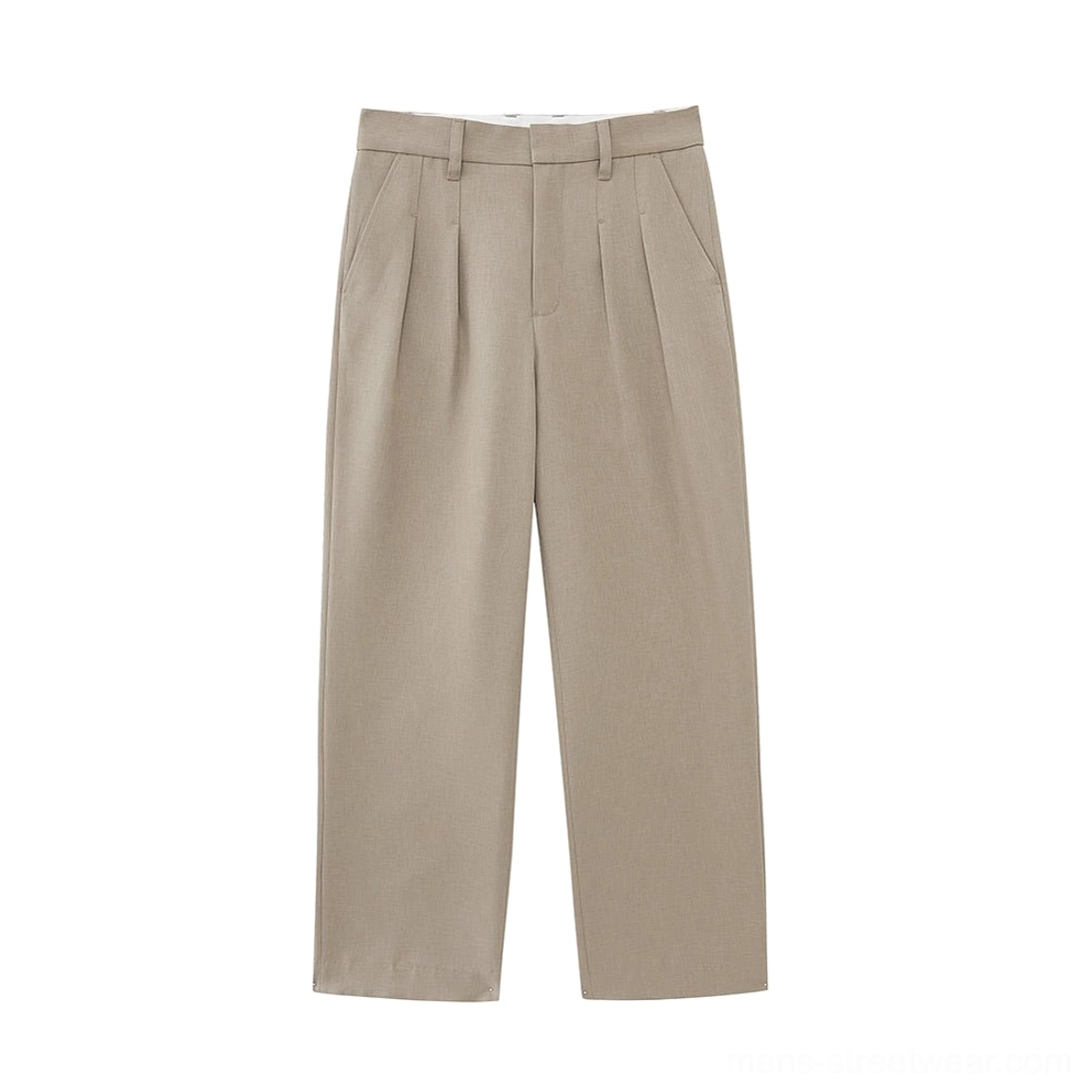 Oatmeal double-pleated dress pants colorway for relaxed East Asian streetwear styling