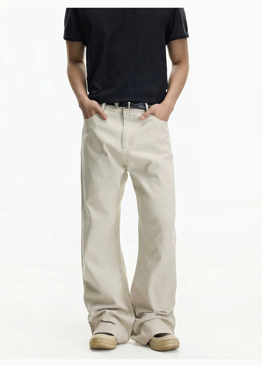 Off-white wide leg streetwear jeans front view with high waist five-pocket construction