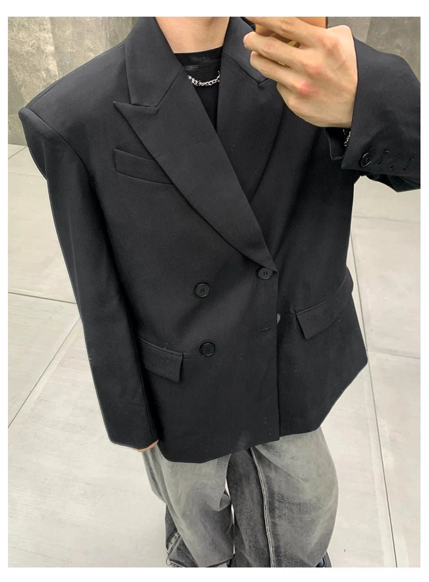 Longline oversized black blazer for Korean streetwear layering and modern relaxed tailoring