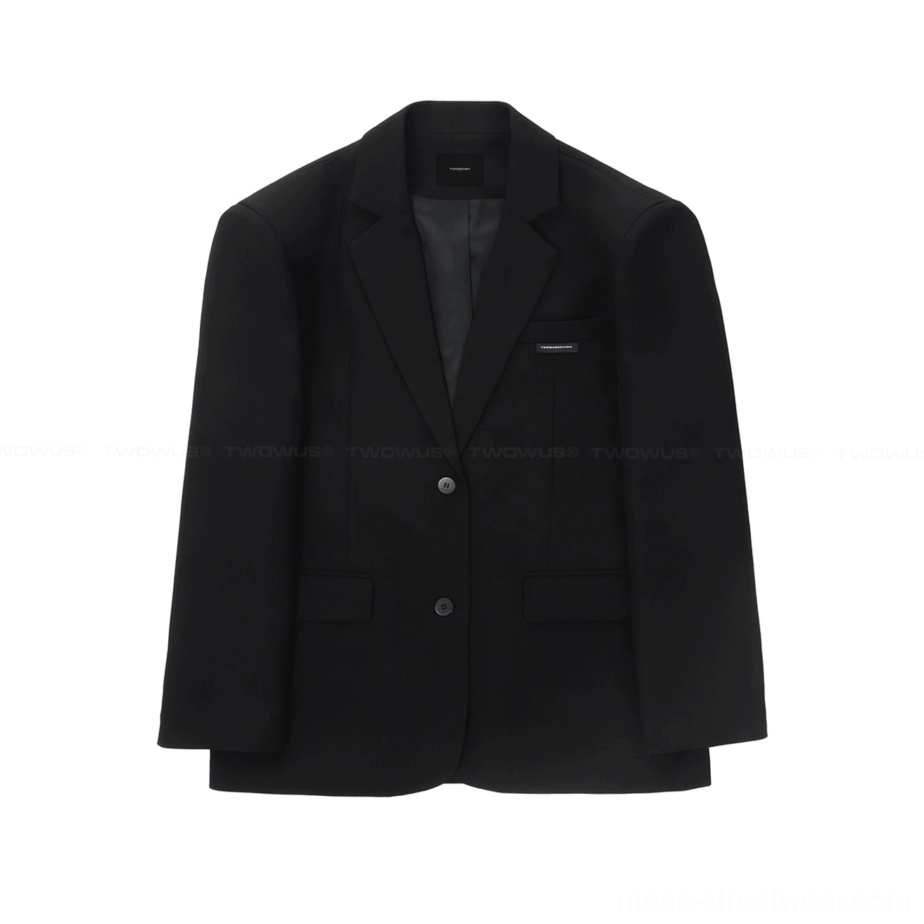 Oversized black two-button blazer for minimalist Seoul streetwear, relaxed tailored fit product view