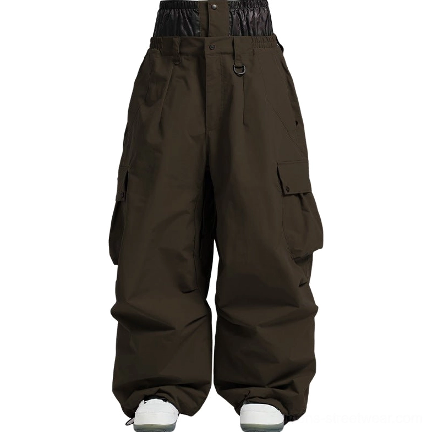 Oversized cargo snow pants product image featuring wide-leg winter streetwear silhouette and practical cargo pockets