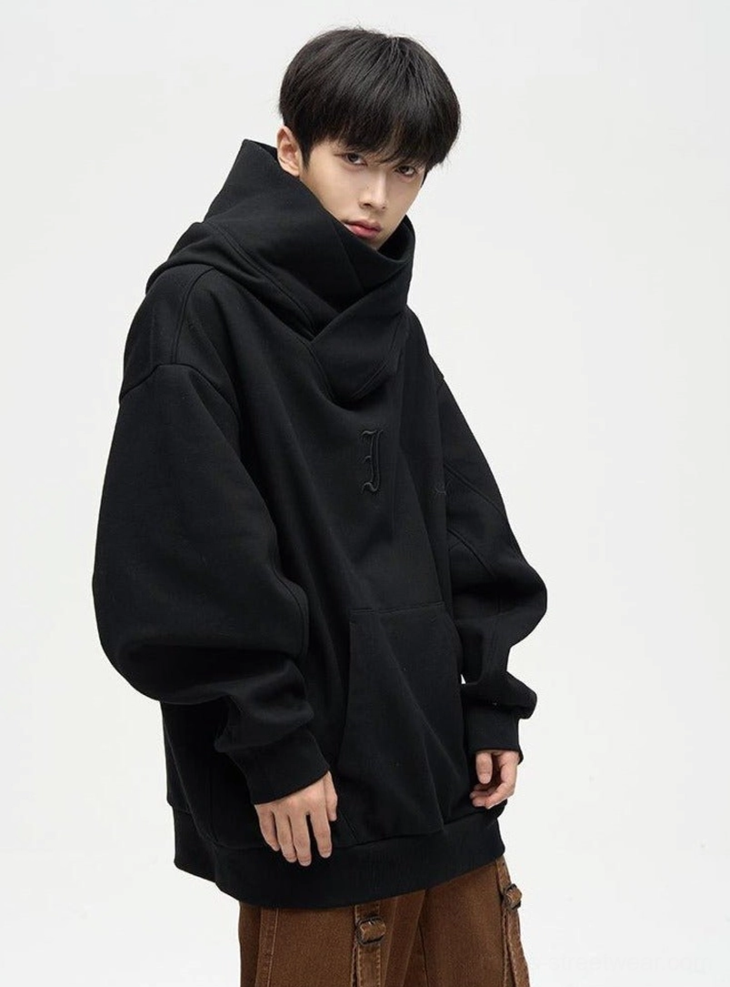 Oversized dual-layer high-neck techwear hoodie alternate product view showing relaxed urban streetwear silhouette