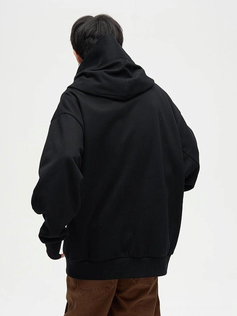 Oversized dual-layer high-neck techwear hoodie detailed product view for modern urban streetwear styling