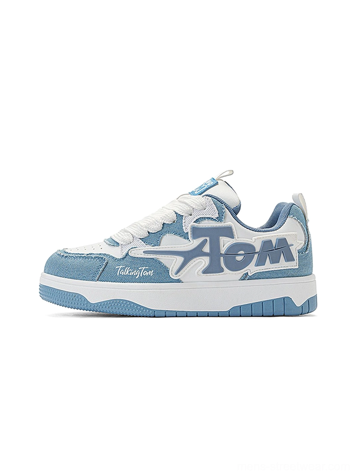 Blue oversized letter colorblock court sneakers for casual urban and Korean streetwear outfits