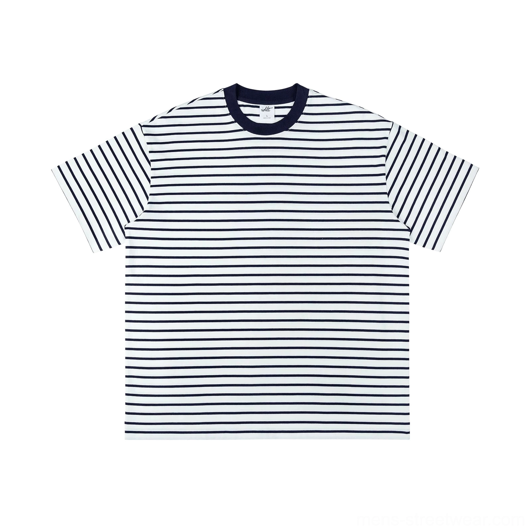 White stripe oversized nautical cotton streetwear T-shirt relaxed fit product view