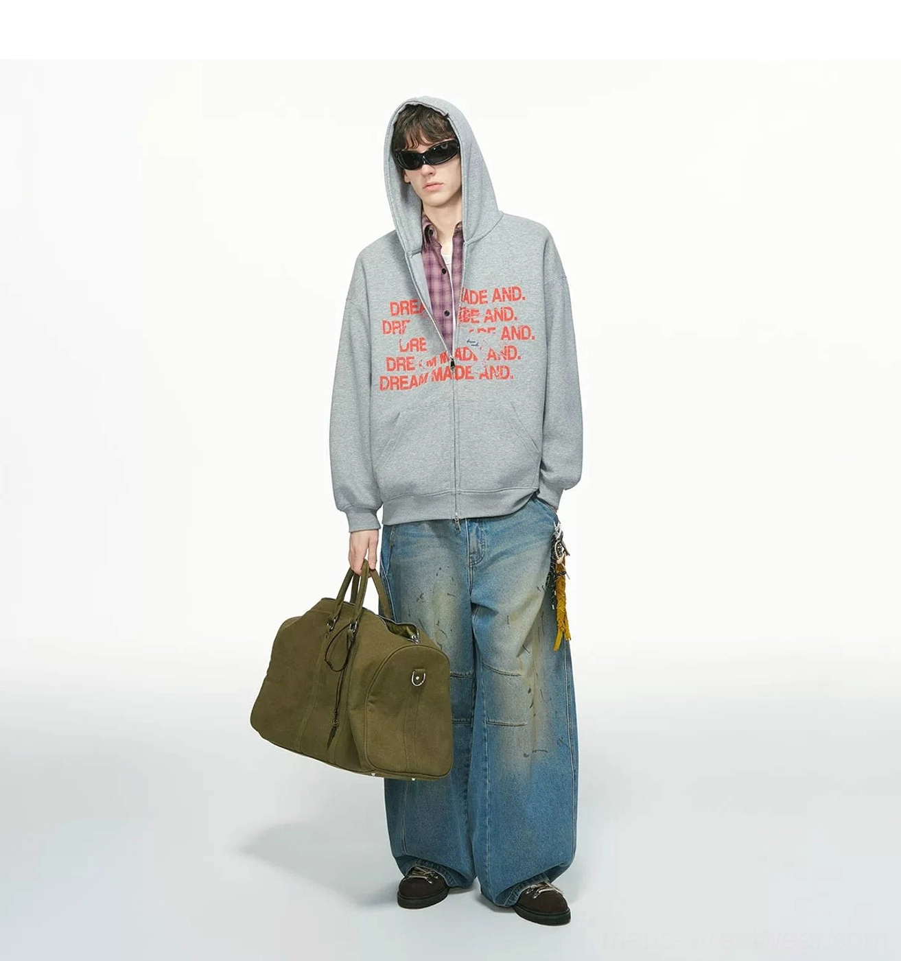 Oversized statement graphic full-zip streetwear hoodie detailed product view