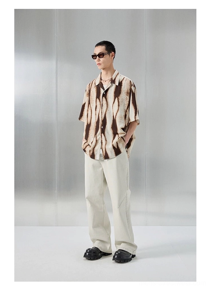 Oversized tie dye color block resort shirt for men with relaxed short sleeve streetwear silhouette