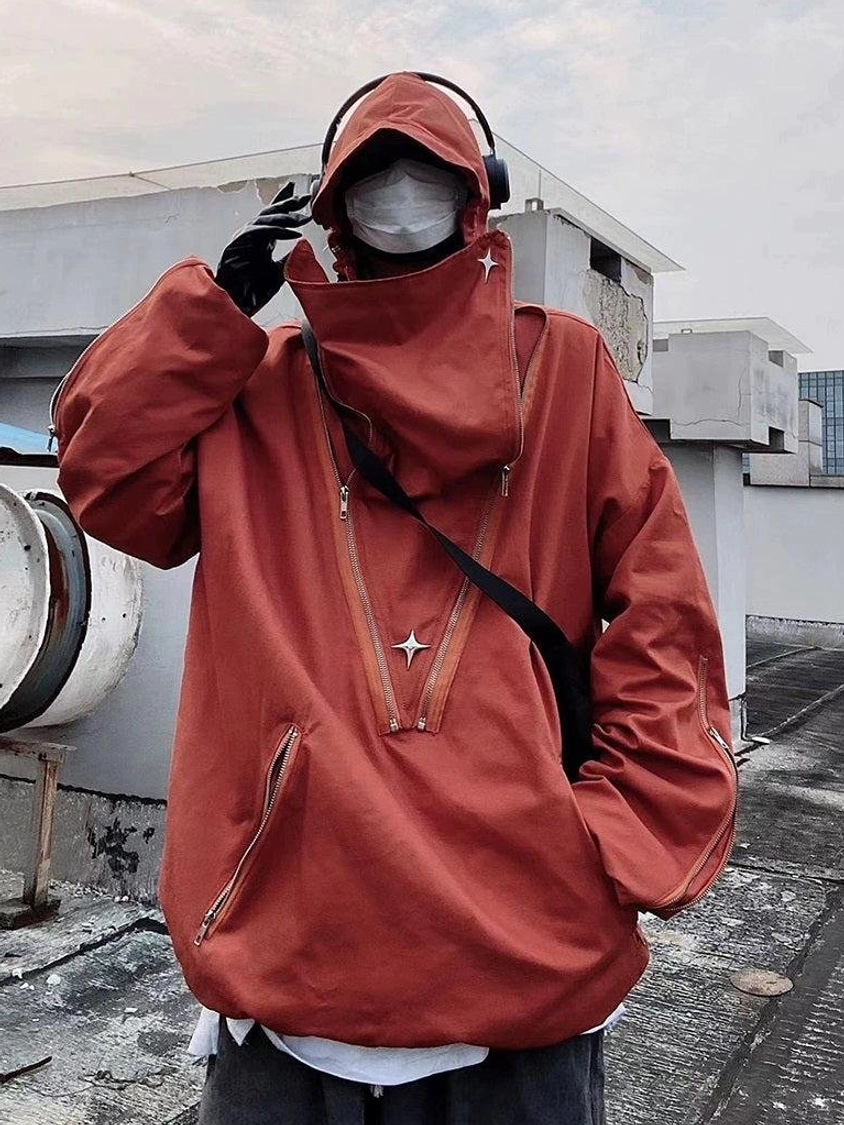 Oversized urban hooded jacket suitable for Korean fashion, techwear layering, commuting, travel, and everyday street outfits