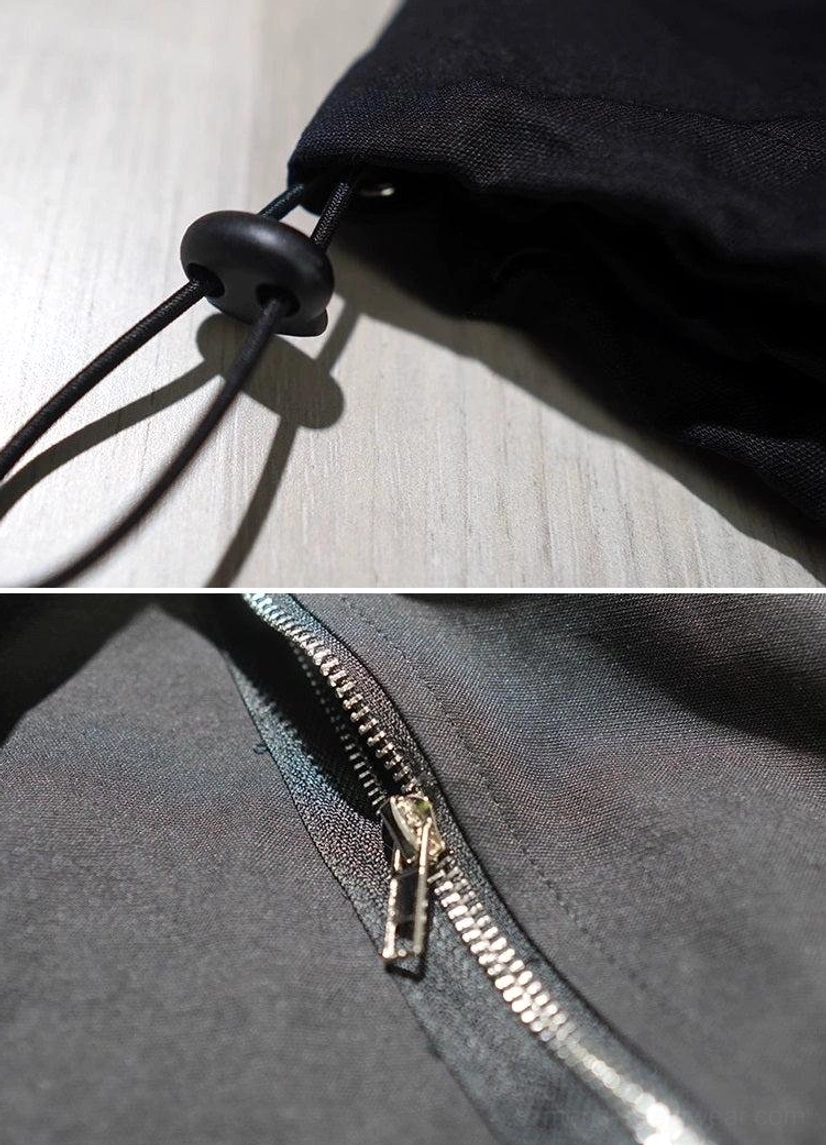 Oversized utility hooded jacket for black and brown streetwear outfits with high neck protection and functional urban details