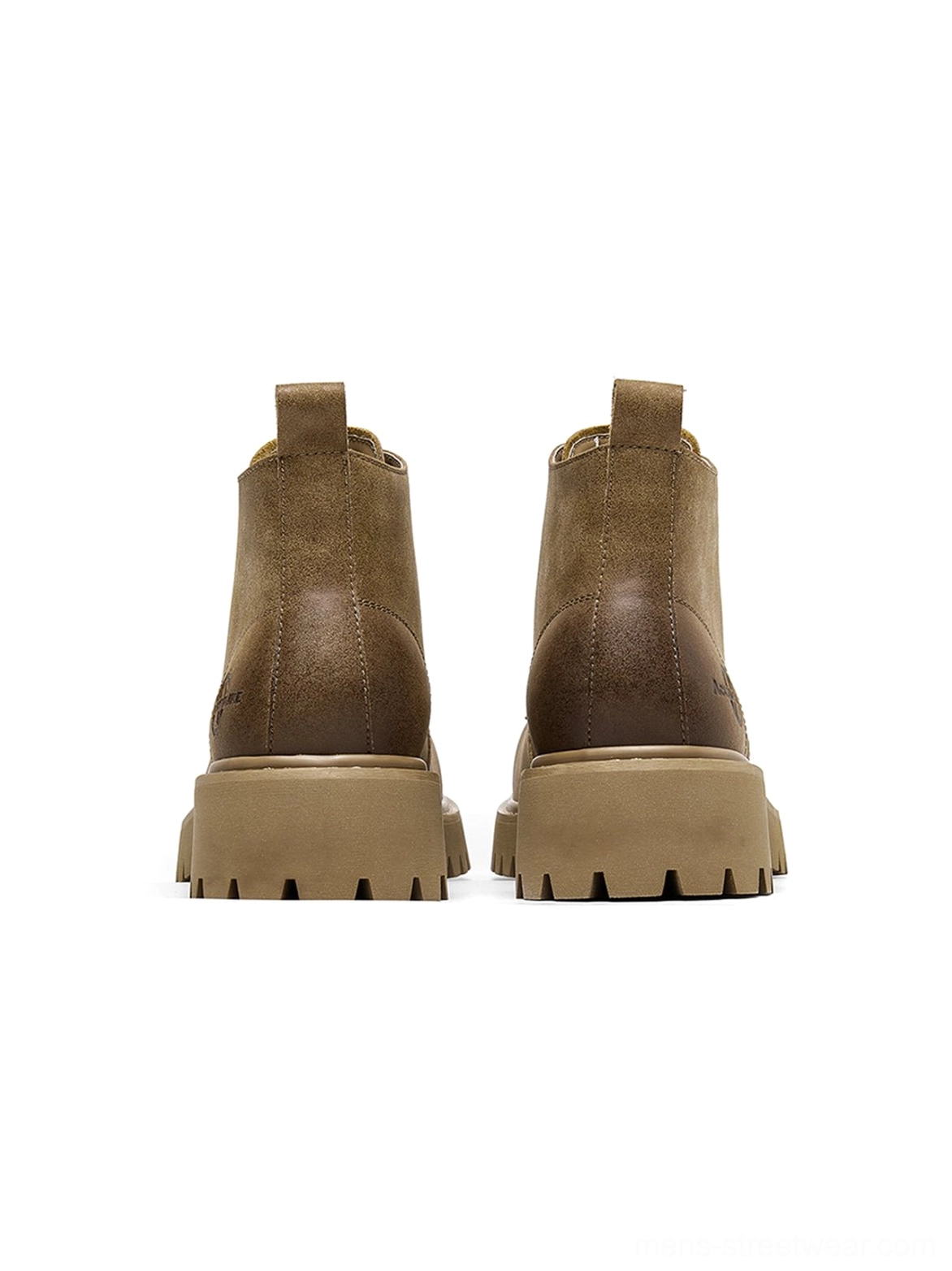 Pair of tan lug-sole ankle boots designed for modern streetwear, workwear, and utility outfits