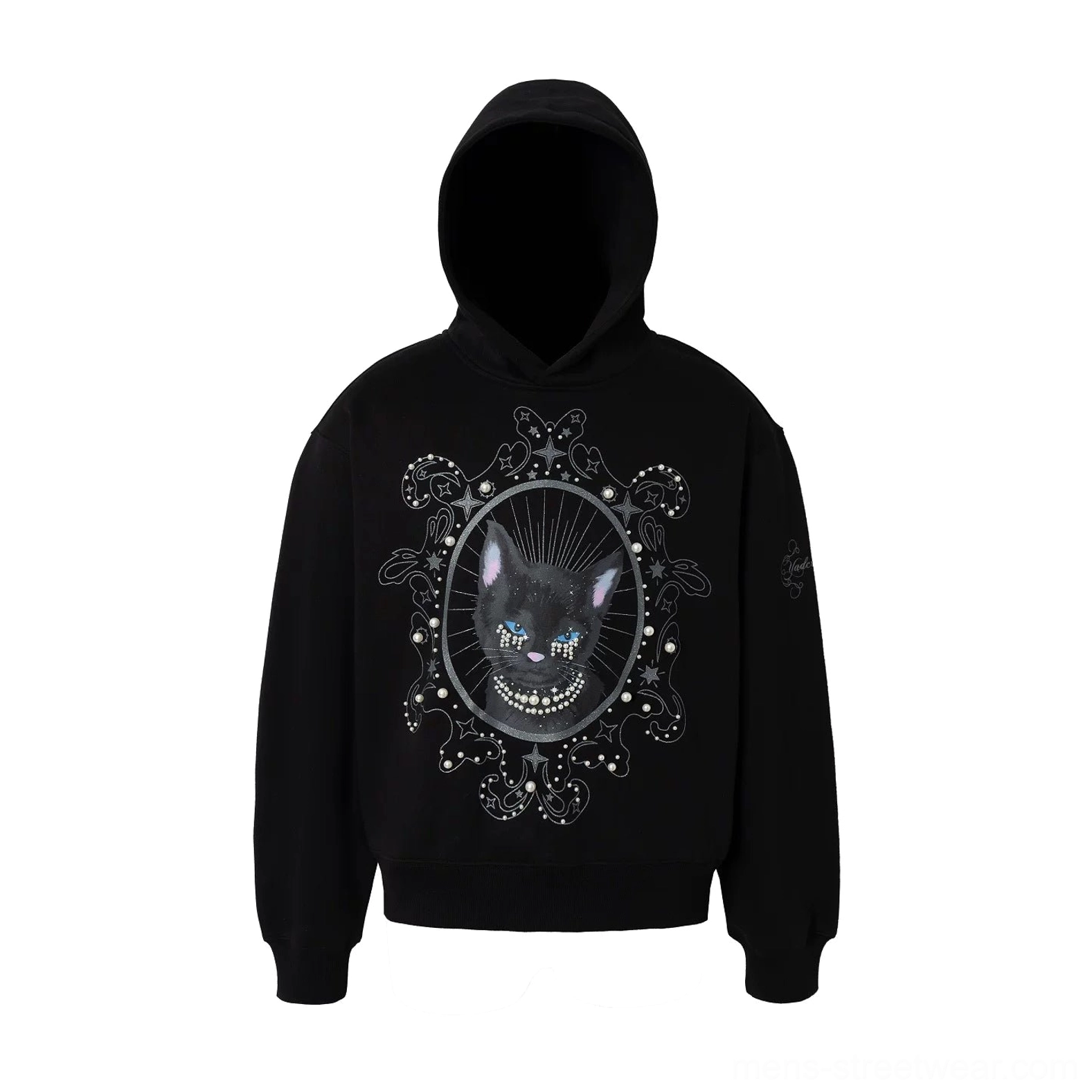 Pearl embellished mystic cat oversized gothic streetwear hoodie black color option