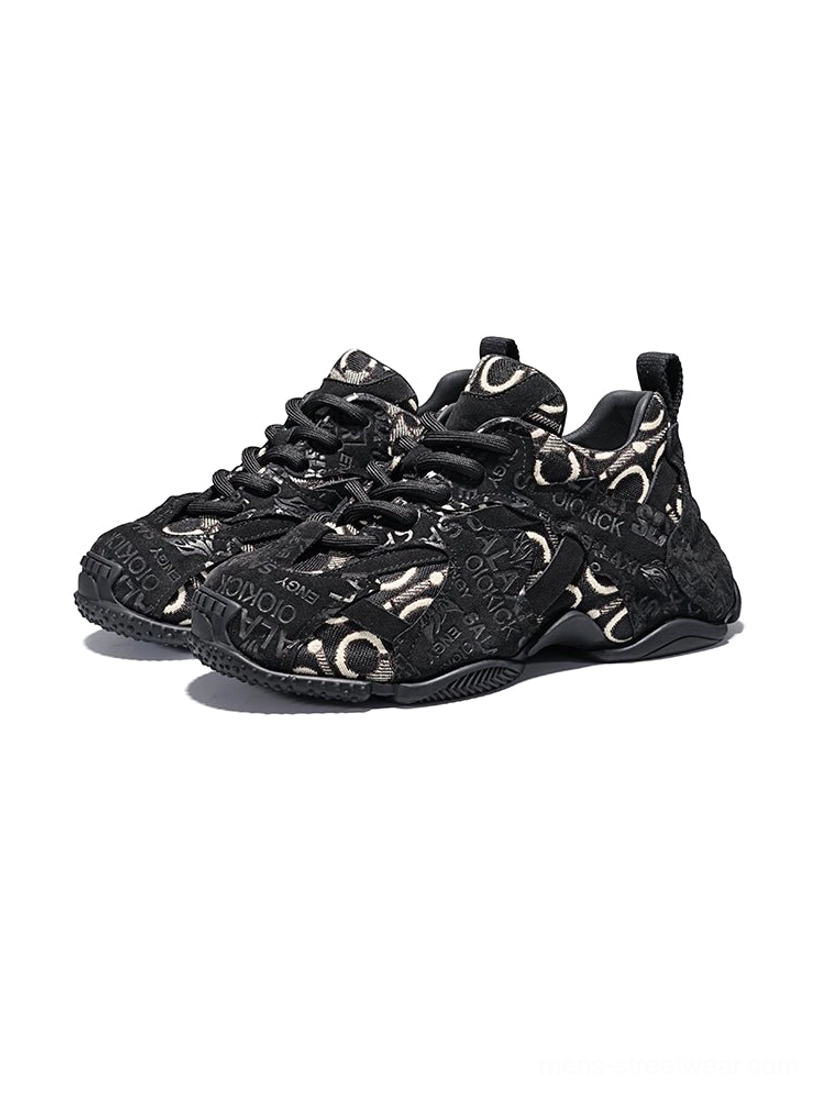 Pink embroidered chunky dad sneakers product image featuring layered streetwear construction, tonal panels, round laces, and a thick athletic sole