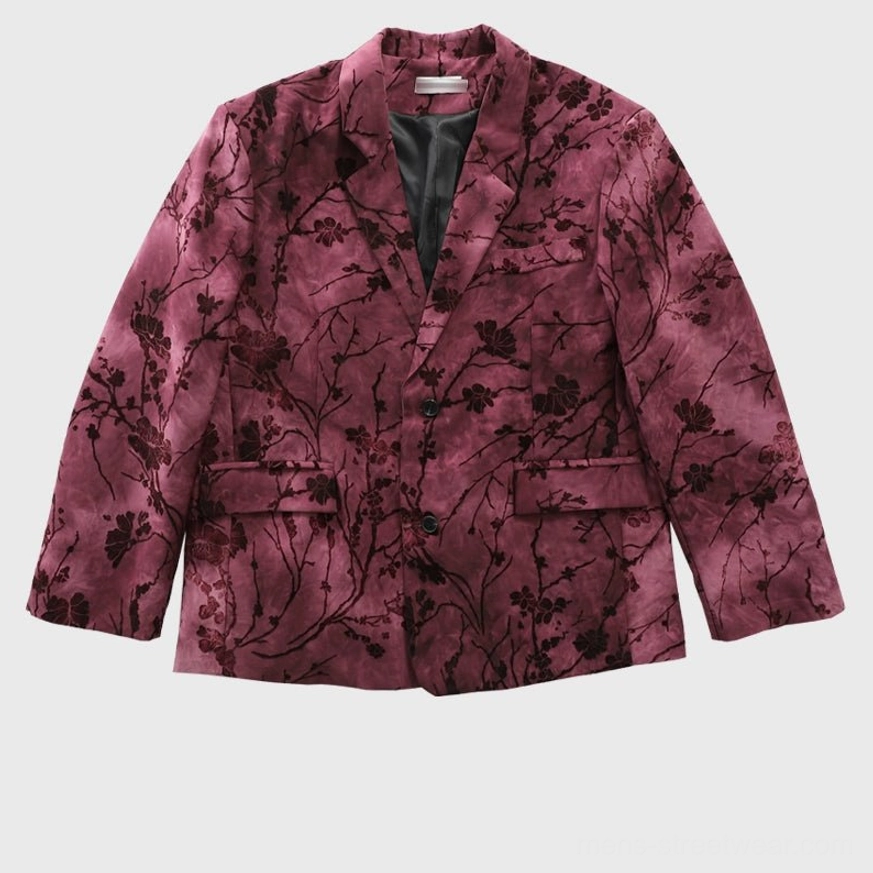 Pink purple floral velvet blazer for avant-garde streetwear main product image