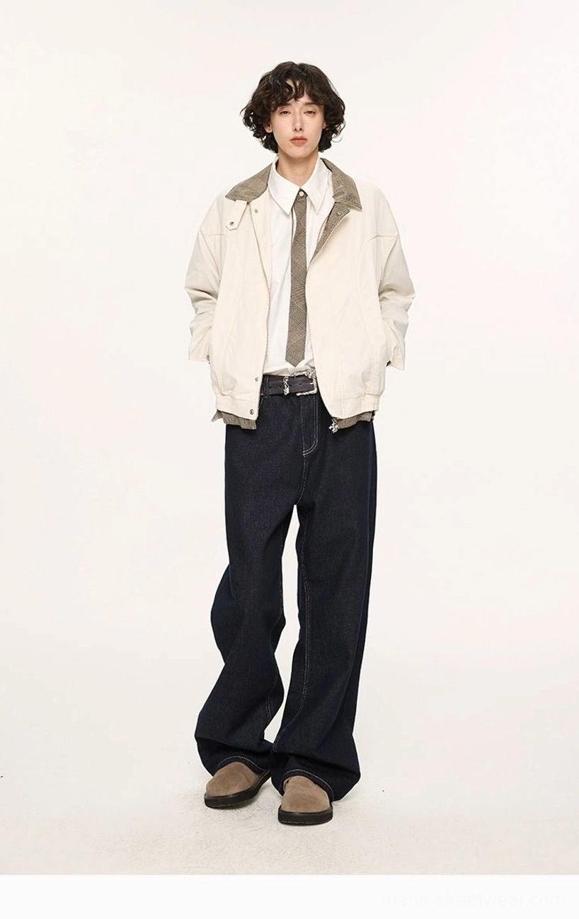 Plaid-lined cropped Harrington jacket detailed product view highlighting the structured streetwear blouson silhouette