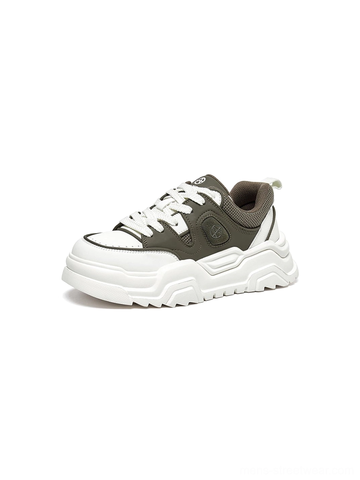 Platform sneaker complete 360-degree view all angles black white white khaki comprehensive product visualization for confident purchase decision