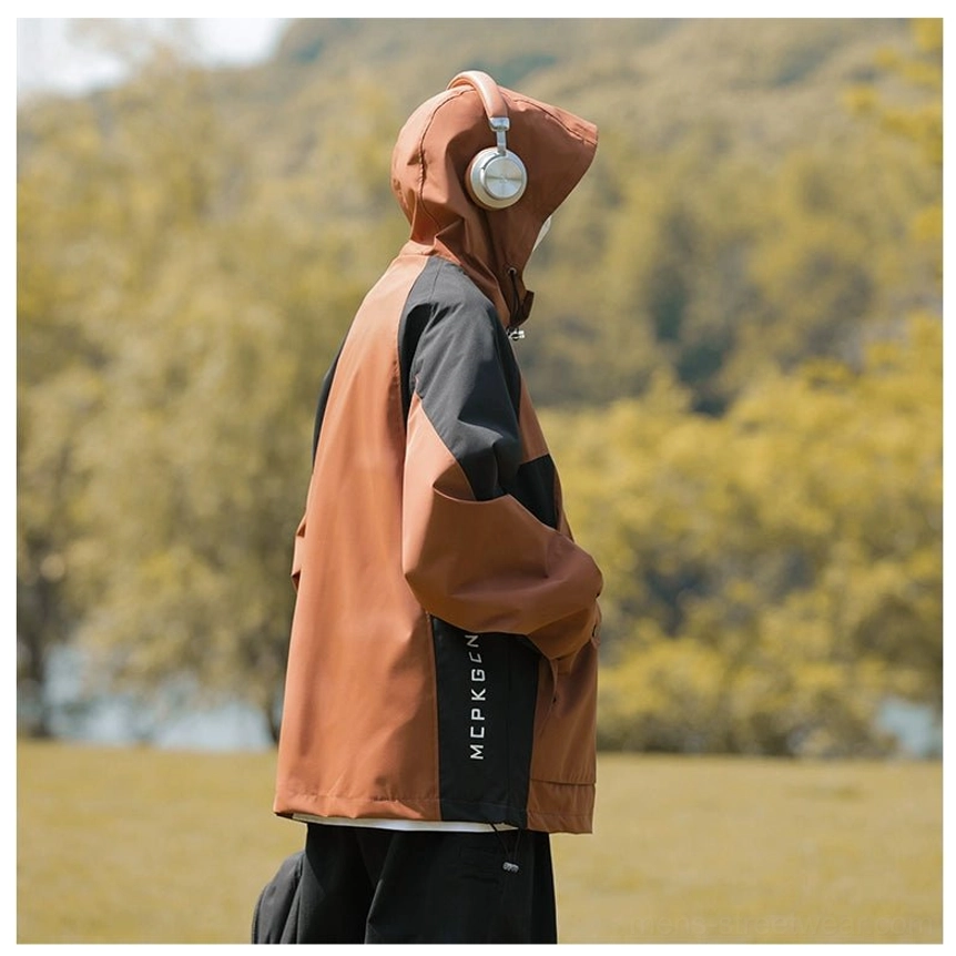 Quilted and thickened colorblock windbreaker jacket option with hood and oversized streetwear fit