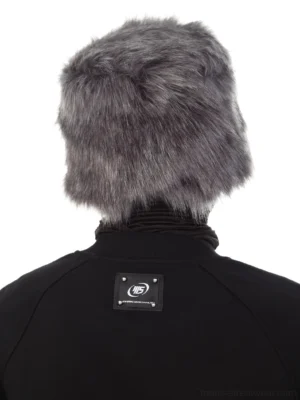 Back view of black oversized raglan crewneck sweatshirt showing ribbed collar and square back neck patch detail